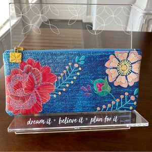 Erin Condren Denim and Floral Zipper Pouch